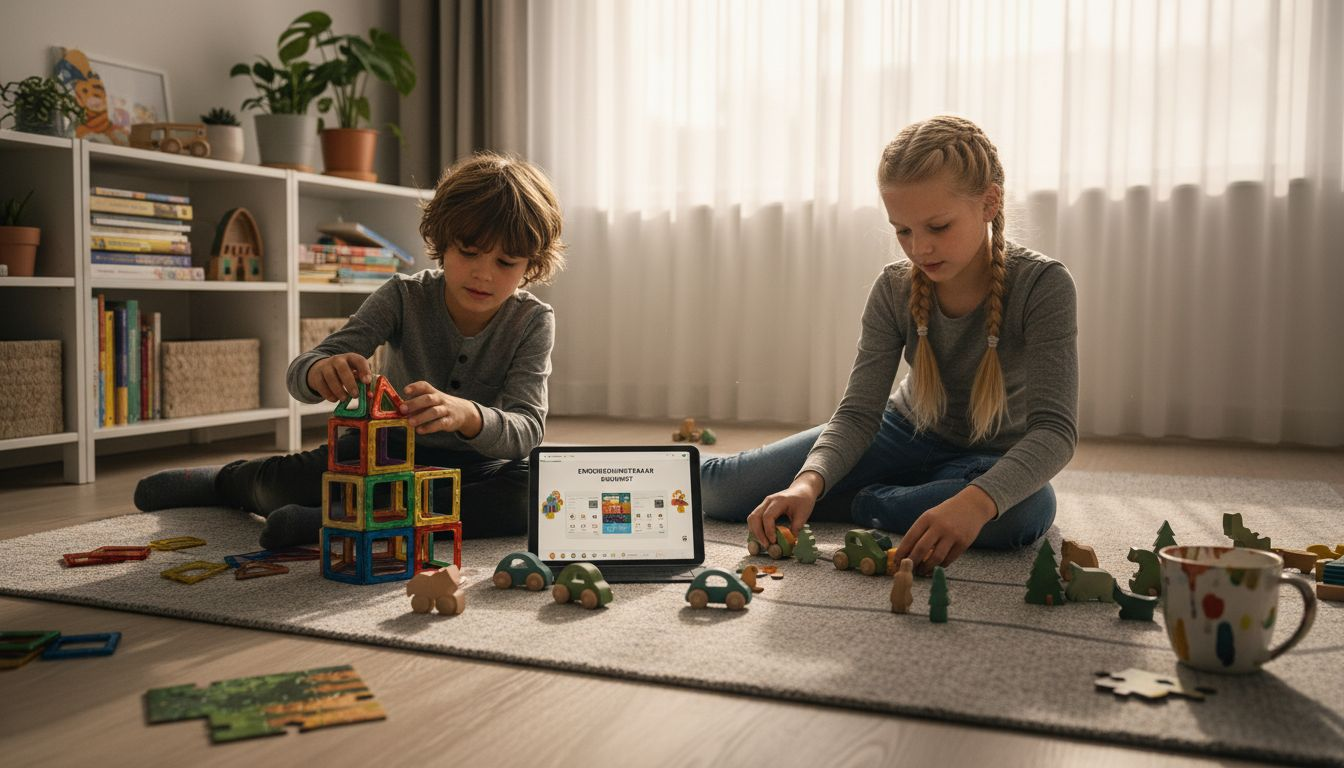 Kinderen die samen fantasierijke bouwwerken maken en lekker creatief spelen met speelgoed.