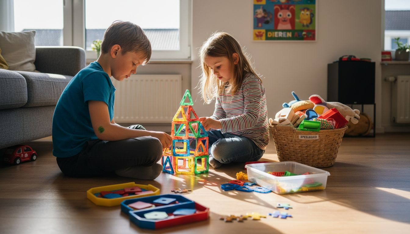 Kinderen die thuis spelenderwijs leren met educatieve spelletjes.